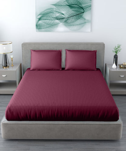Maroon Queen Fitted Bedsheet With 2 Pillow Covers