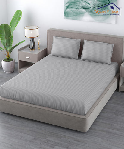 Light Grey Satin Stripe King Size Bedsheet With 2 Pillow Covers