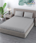 Light Grey Satin Stripe Double Bedsheet With 2 Pillow Covers