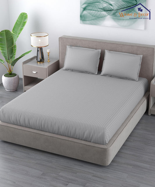 Light Grey Satin Stripe Double Bedsheet With 2 Pillow Covers