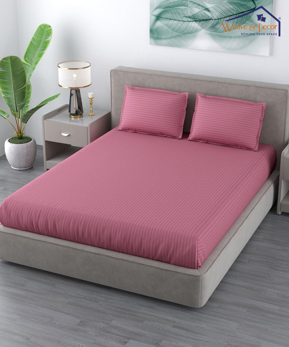 Pink Satin Stripe King Size Bedsheet With 2 Pillow Covers