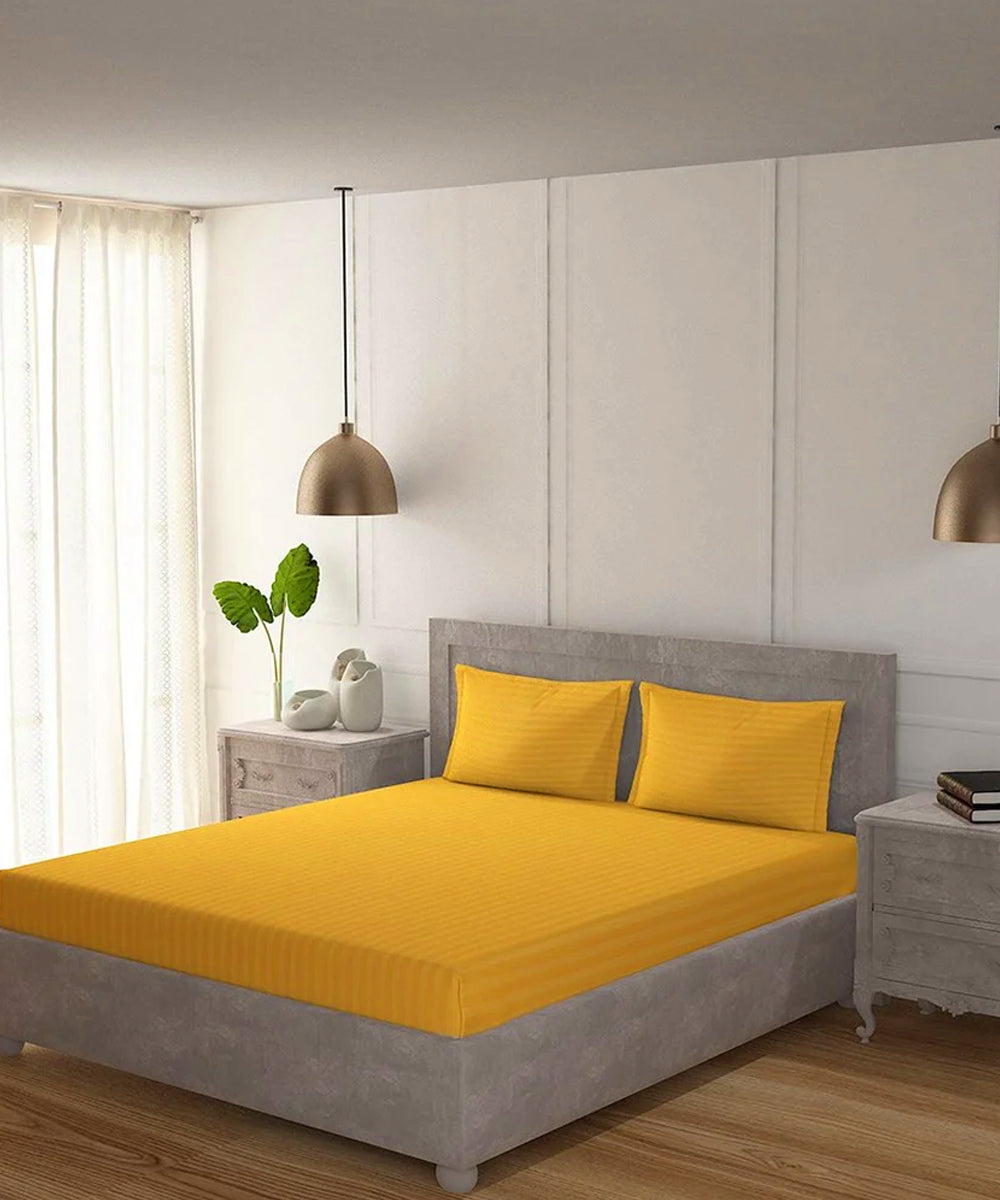Yellow Queen Fitted Bedsheet With 2 Pillow Covers