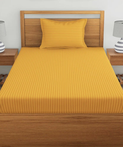 Yellow Single Fitted Bedsheet With 1 Pillow Cover