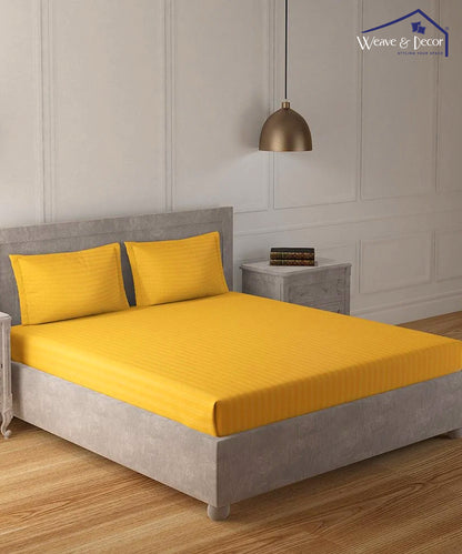 Yellow Satin Stripe Double Bedsheet With 2 Pillow Covers