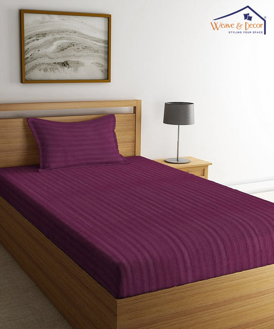 Wine Satin Stripe Single Bedsheet With 1 Pillow Cover