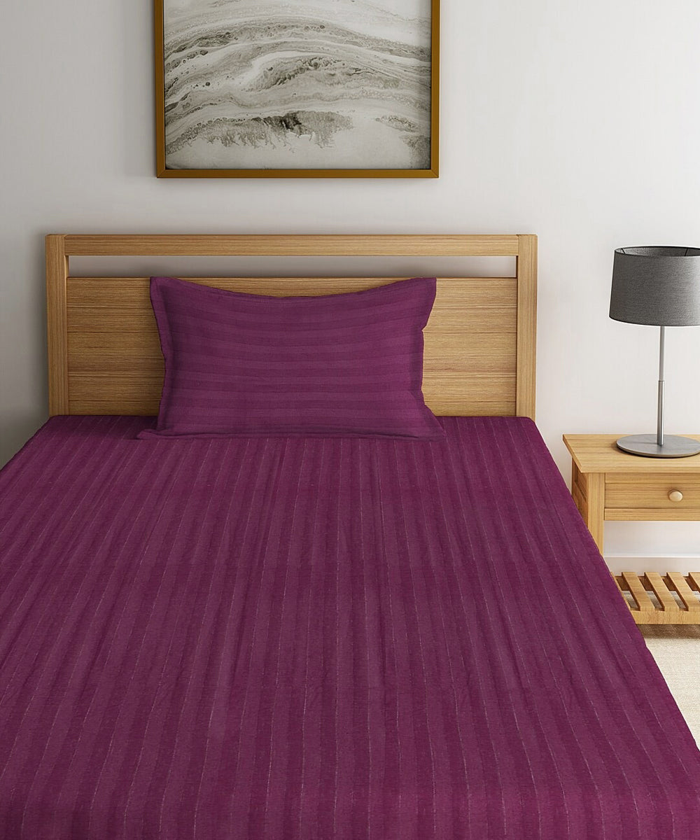 Wine Satin Stripe Single Bedsheet With 1 Pillow Cover
