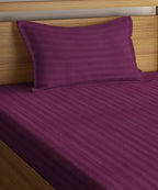 Wine Satin Stripe Single Bedsheet With 1 Pillow Cover