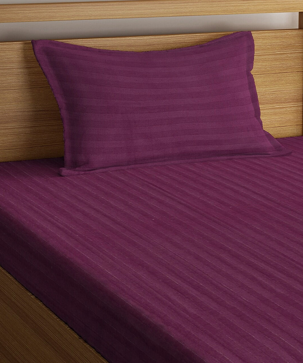 Wine Satin Stripe Single Bedsheet With 1 Pillow Cover