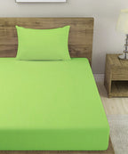 Green Satin Stripe Single Bedsheet With 1 Pillow Cover