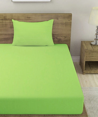 Green Satin Stripe Single Bedsheet With 1 Pillow Cover