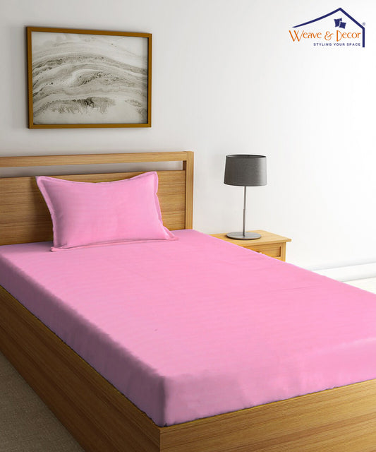 Pink Satin Stripe Single Bedsheet With 1 Pillow Cover