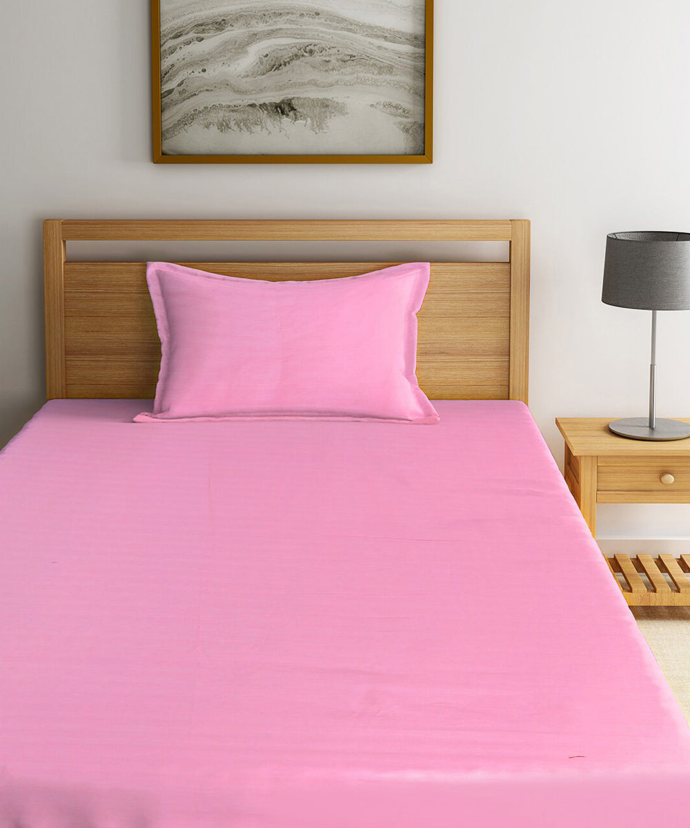 Pink Satin Stripe Single Bedsheet With 1 Pillow Cover