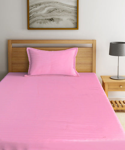 Pink Satin Stripe Single Bedsheet With 1 Pillow Cover