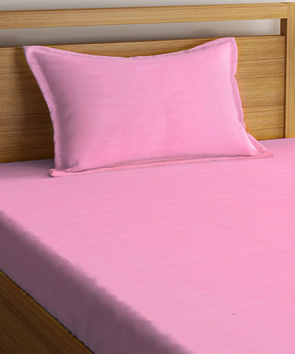 Pink Satin Stripe Single Bedsheet With 1 Pillow Cover