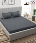 Grey Satin Stripe King Size Bedsheet With 2 Pillow Covers