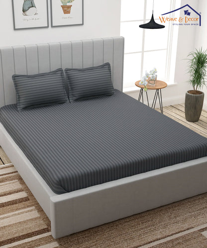 Grey Satin Stripe King Size Bedsheet With 2 Pillow Covers