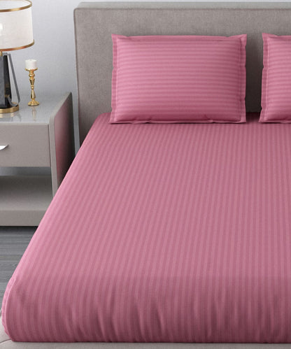 Pink Satin Stripe King Size Bedsheet With 2 Pillow Covers