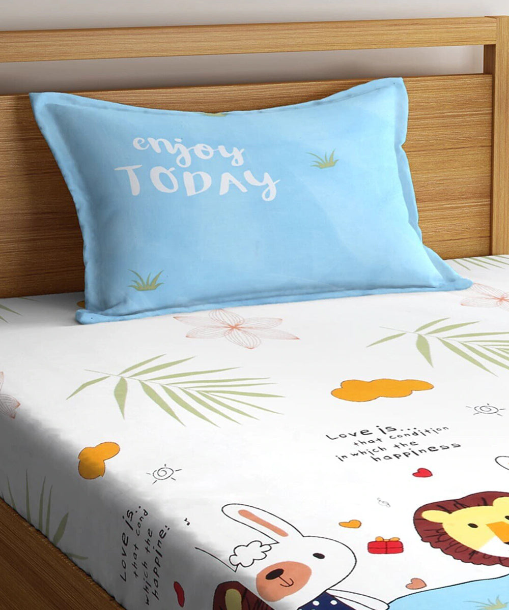 Lion & Bunny Buddies Kids Flat Bedsheet With Pillow Covers