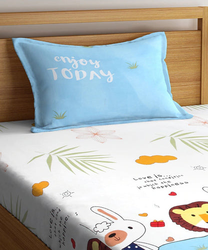 Lion & Bunny Buddies Kids Flat Bedsheet With Pillow Covers
