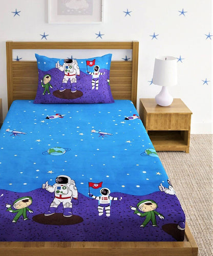 Space Kids Flat Bedsheet With Pillow Covers