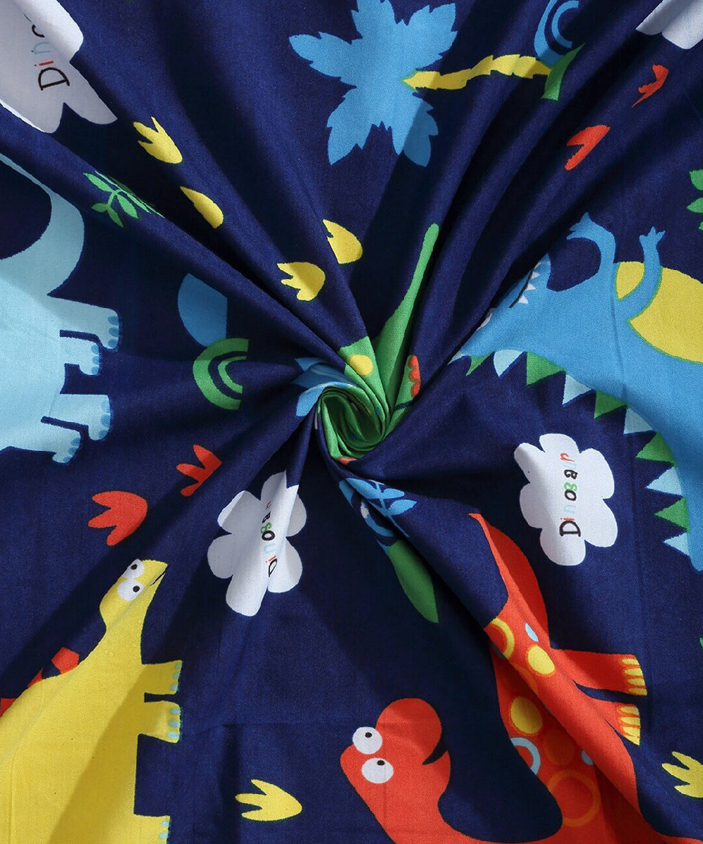 Blue Dinosaur Kids Flat Bedsheet With Pillow Covers