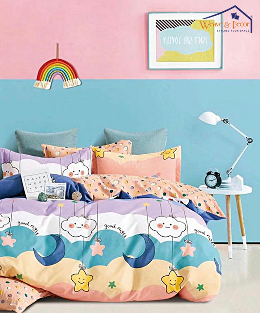 Dreamy Starry Night Kid Flat Bedsheet With Pillow Covers
