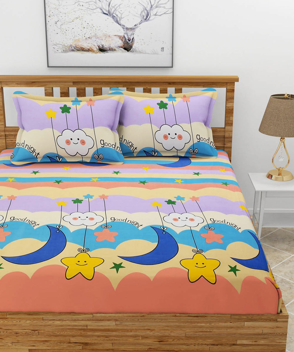 Dreamy Starry Night Kid Flat Bedsheet With Pillow Covers