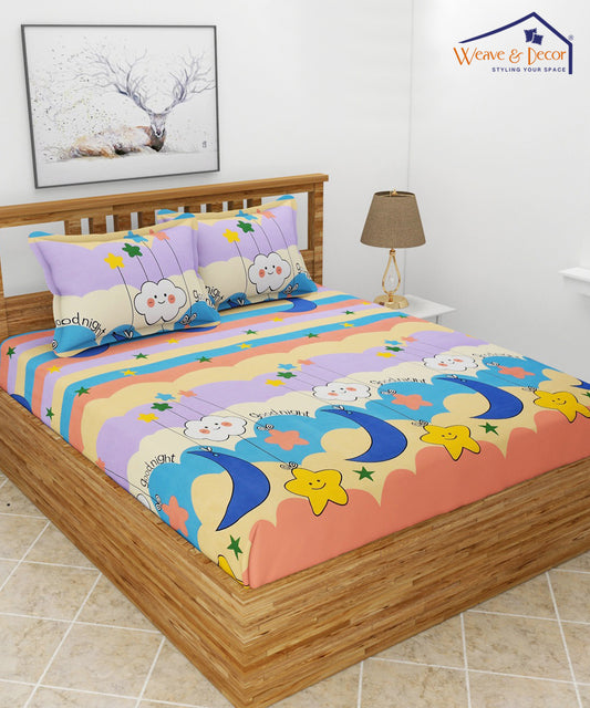 Dreamy Starry Night Kid Flat Bedsheet With Pillow Covers