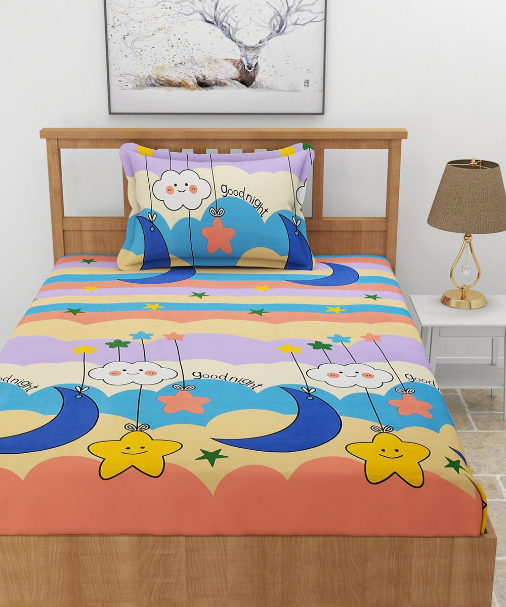 Dreamy Starry Night Kid Flat Bedsheet With Pillow Covers