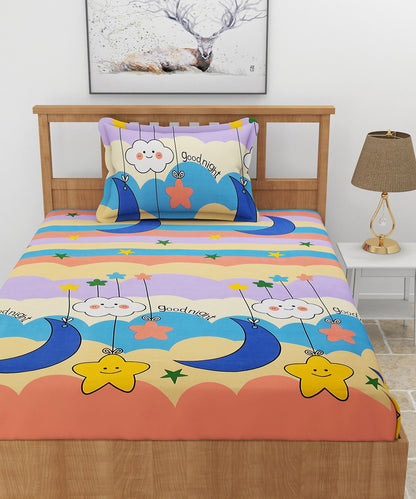 Dreamy Starry Night Kid Flat Bedsheet With Pillow Covers