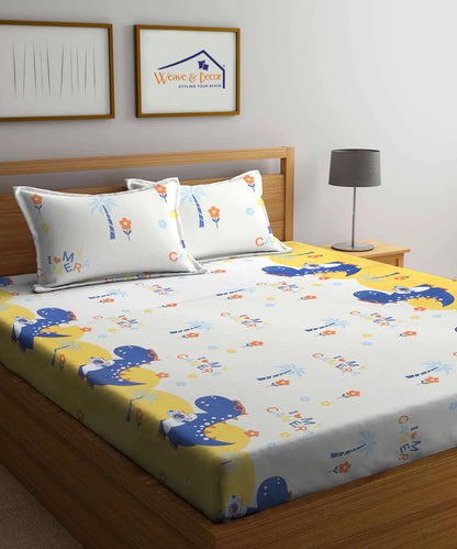 Fun With Dino Kids Flat Bedsheet with Pillow Covers