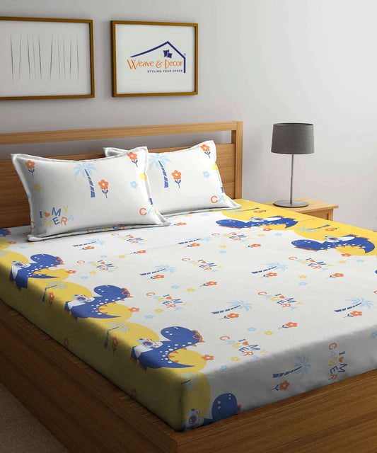 Fun With Dino Kids Flat Bedsheet with Pillow Covers