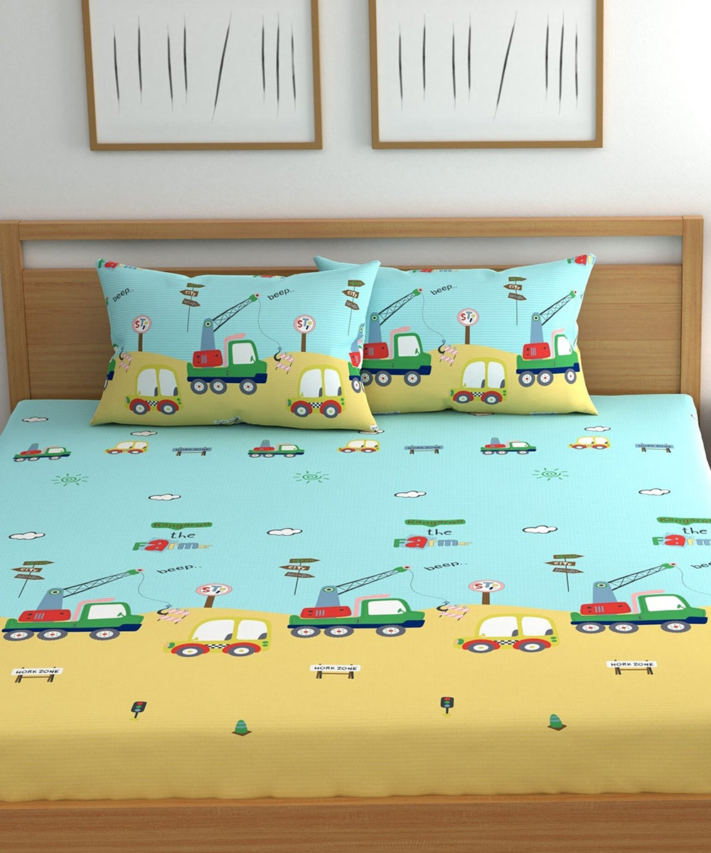 Little Builder Dream Kids Flat Bedsheet With Pillow Covers