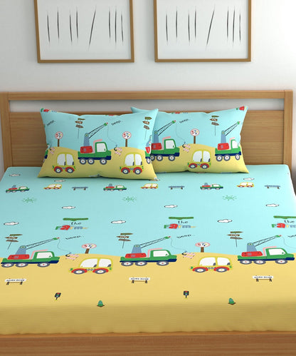 Little Builder Dream Kids Flat Bedsheet With Pillow Covers