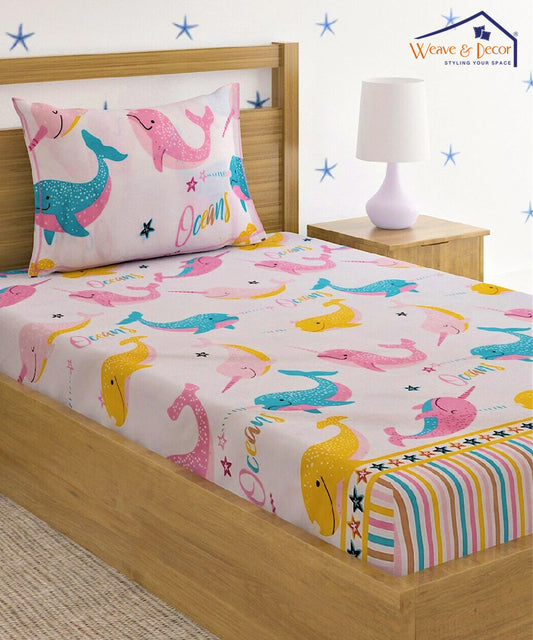 Ocean Fantasy Kids Flat Bedsheet With Pillow Covers