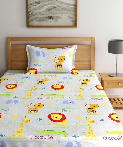 Jungle Safari Kids Flat Bedsheet With Pillow Covers