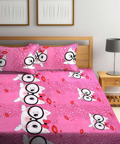 Cute Cat Kids King Fitted Bedsheet With 2 Pillow Covers