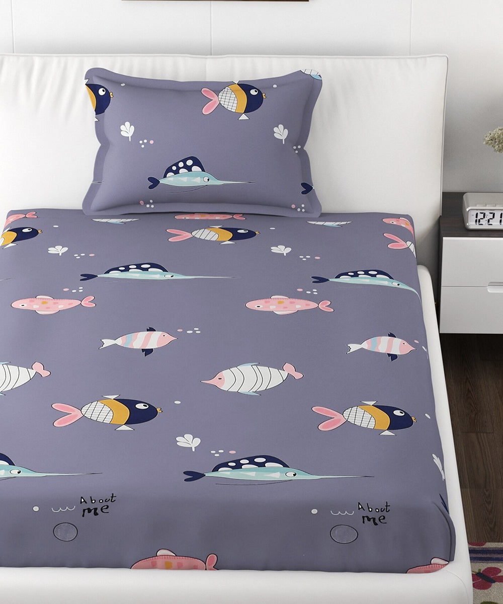 Underwater Dreams Fish Kids Flat Bedsheet With Pillow Covers