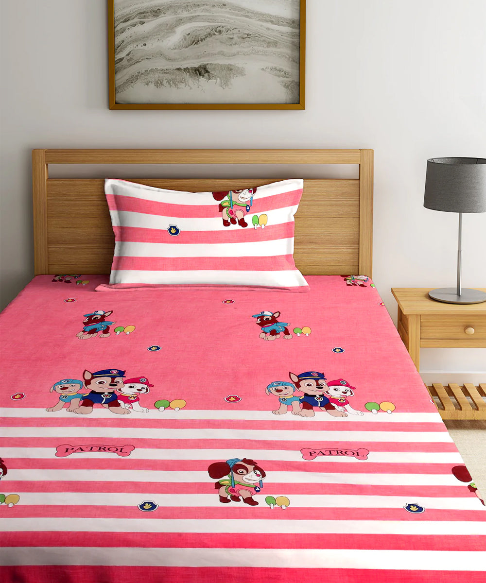 Paw Patrol Peach Kids Flat Bedsheet With Pillow Covers
