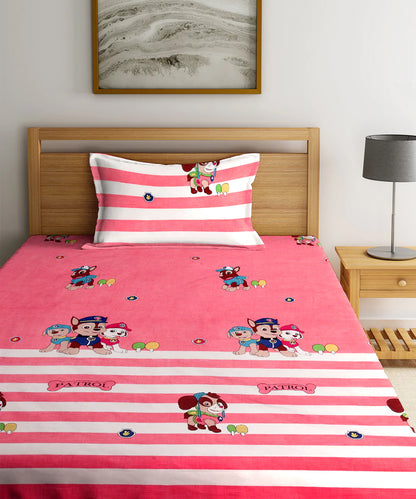 Paw Patrol Peach Kids Flat Bedsheet With Pillow Covers
