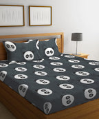Grey Pandas Double Bedsheet With 2 Pillow Cover