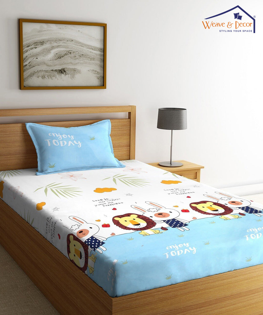 Lion & Bunny Buddies Kids Single Bedsheet With 1 Pillow Cover – Weave ...