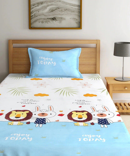 Lion & Bunny Buddies Kids Flat Bedsheet With Pillow Covers