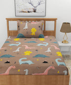 Dino Wonderland Kids Flat Bedsheet With Pillow Covers