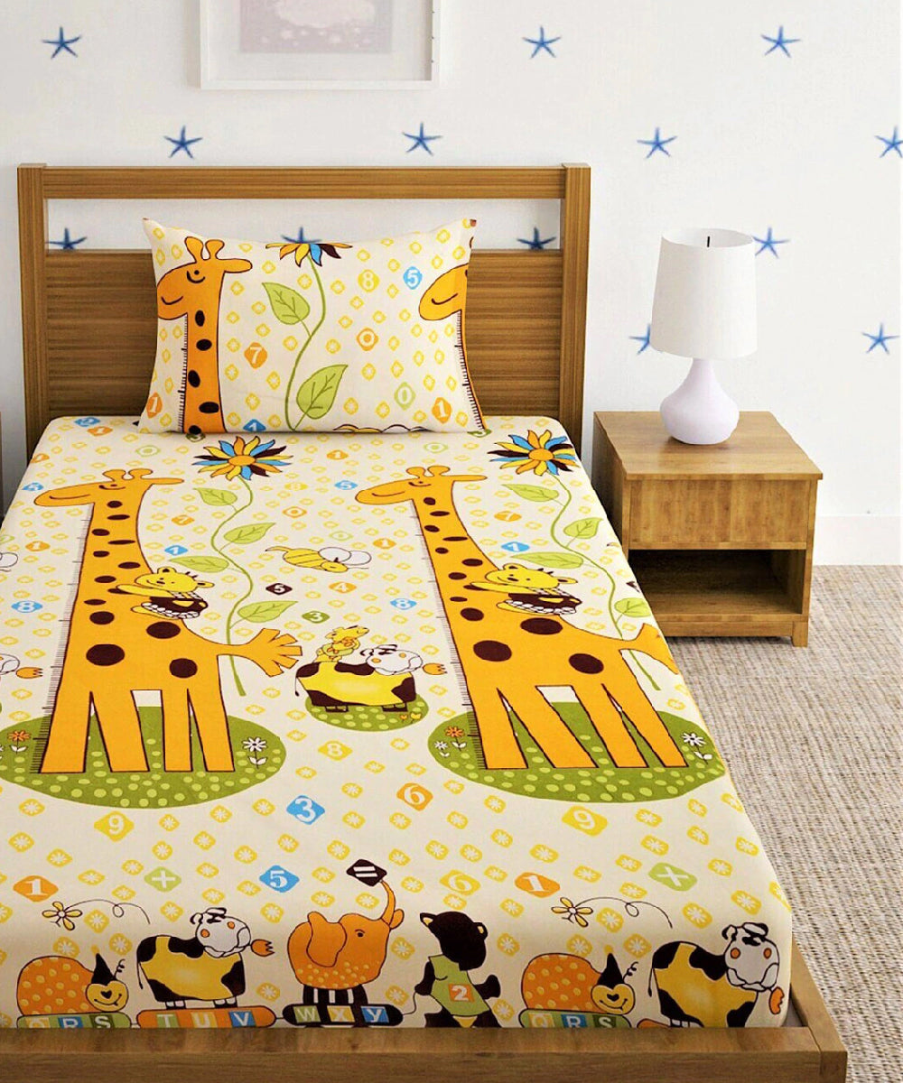 Giraffe Carnival Kids Bedsheet  With Pillow Cover