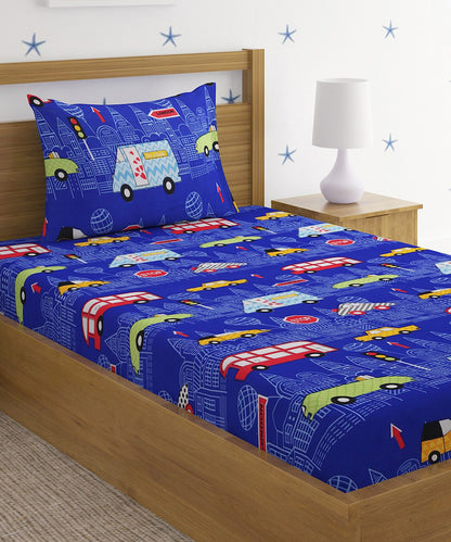 Toy Car Kids Flat Bedsheet With Pillow Covers