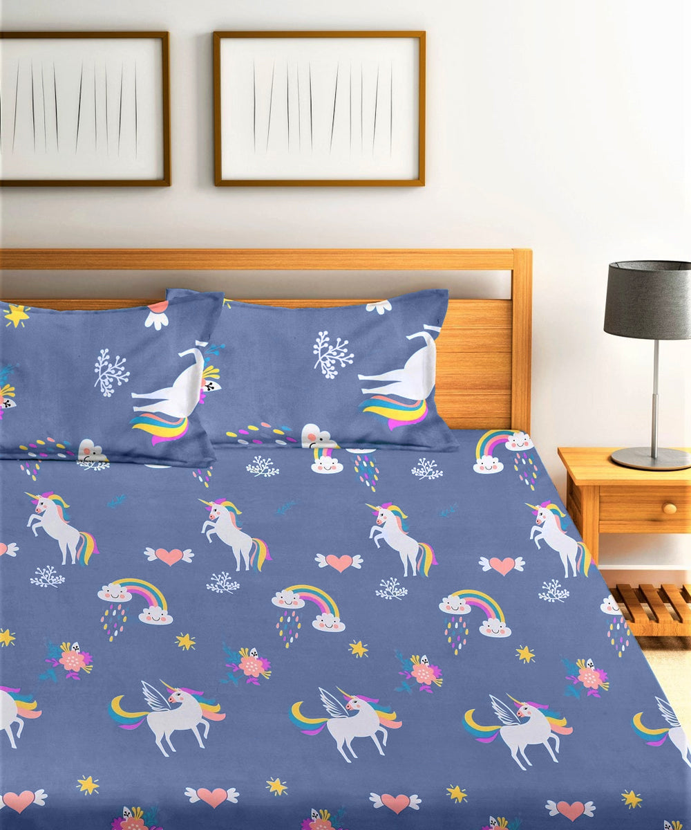 Unicorn King Size Bedsheet With 2 Pillow Covers