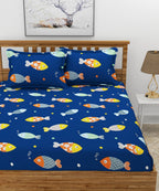 Blue Fish Kids King Size Bedsheet With 2 Pillow Covers