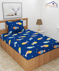 Blue Fish Kids King Size Bedsheet With 2 Pillow Covers
