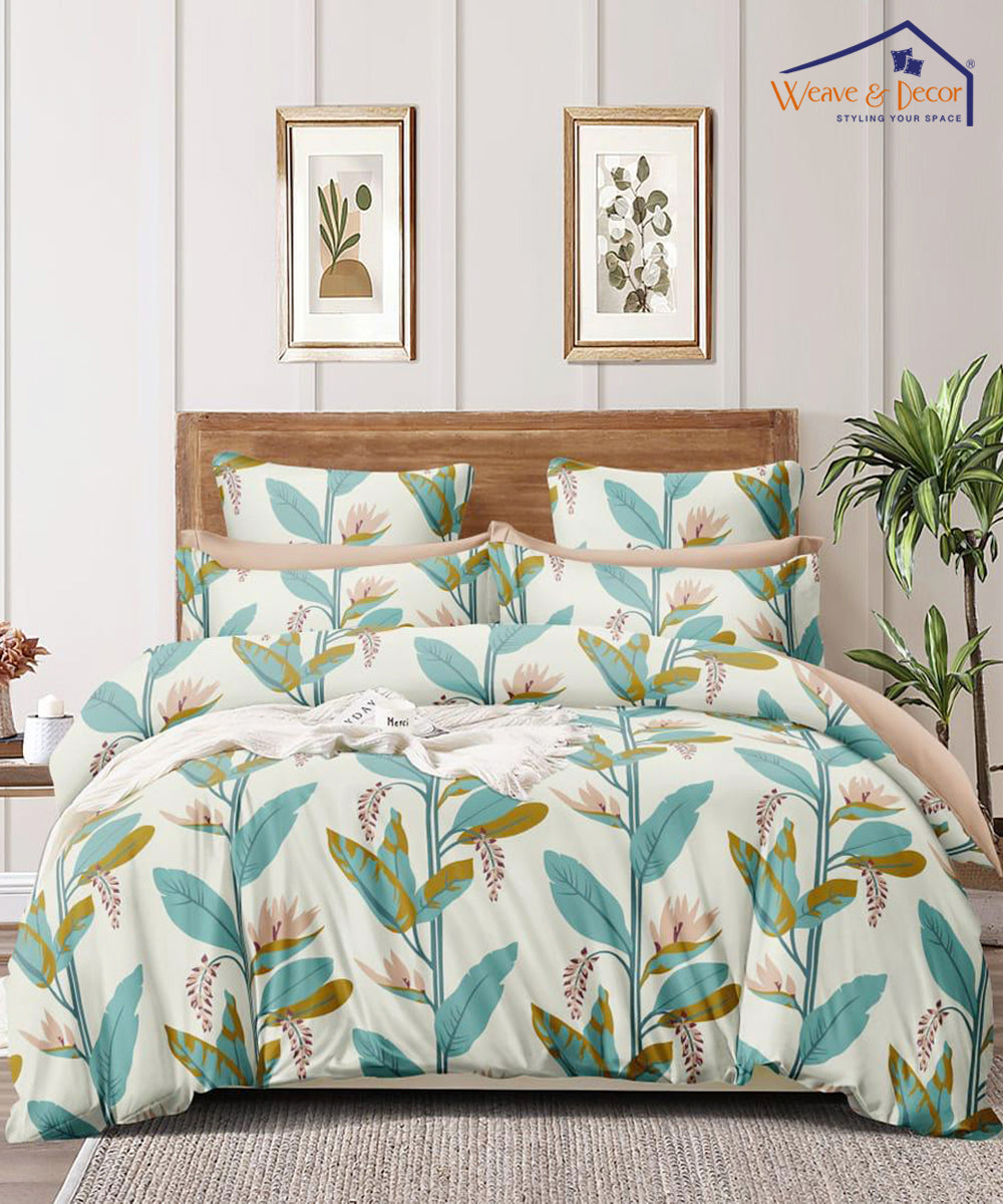 Green And Beige Floral 350GSM Single Bed Comforter